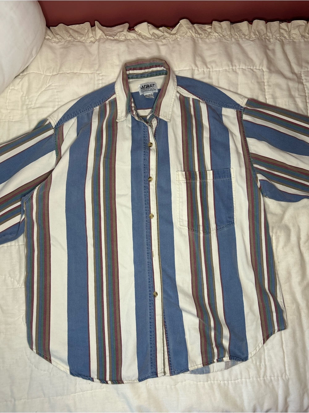 At Last Blue, White & Brown Vertical Stripe Button-Down Shirt
